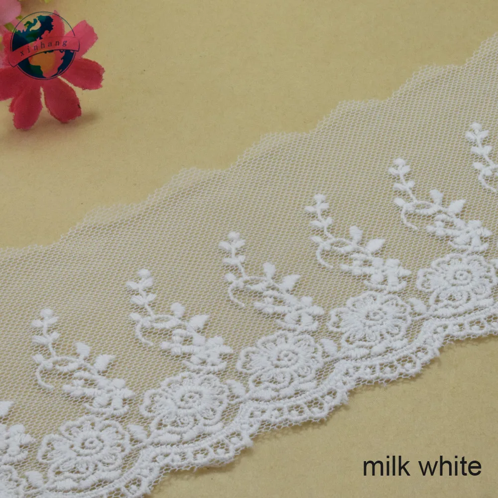 8.5cm White Cotton Embroidery Lace French Ribbon Fabric Guipure Diy Trims Warp Knitting Wedding Dress Sewing Accessories#2945