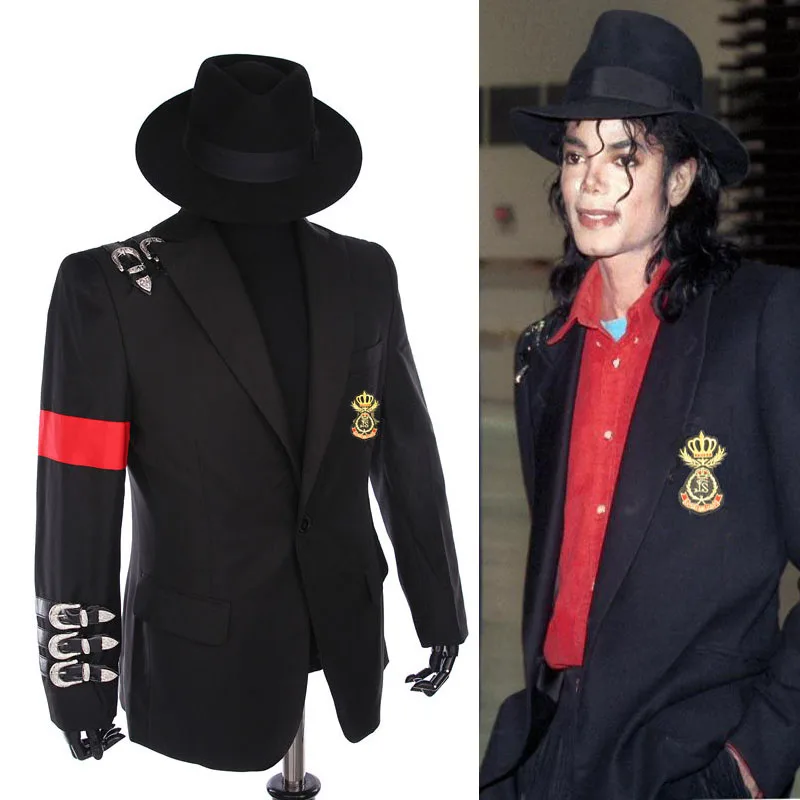 Rare Classic MJ Michael Jackson BAD Jacket Informal Buckle Badge Suit Black Punk Casual Blazer