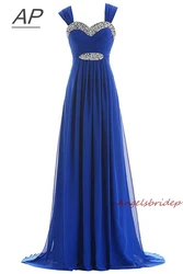 ANGELSBRIDEP Blue Vestido Longo Evening Dress Cap Shoulder Beading Full-Length Party Gown Special Occasion Pageant Gown Hot