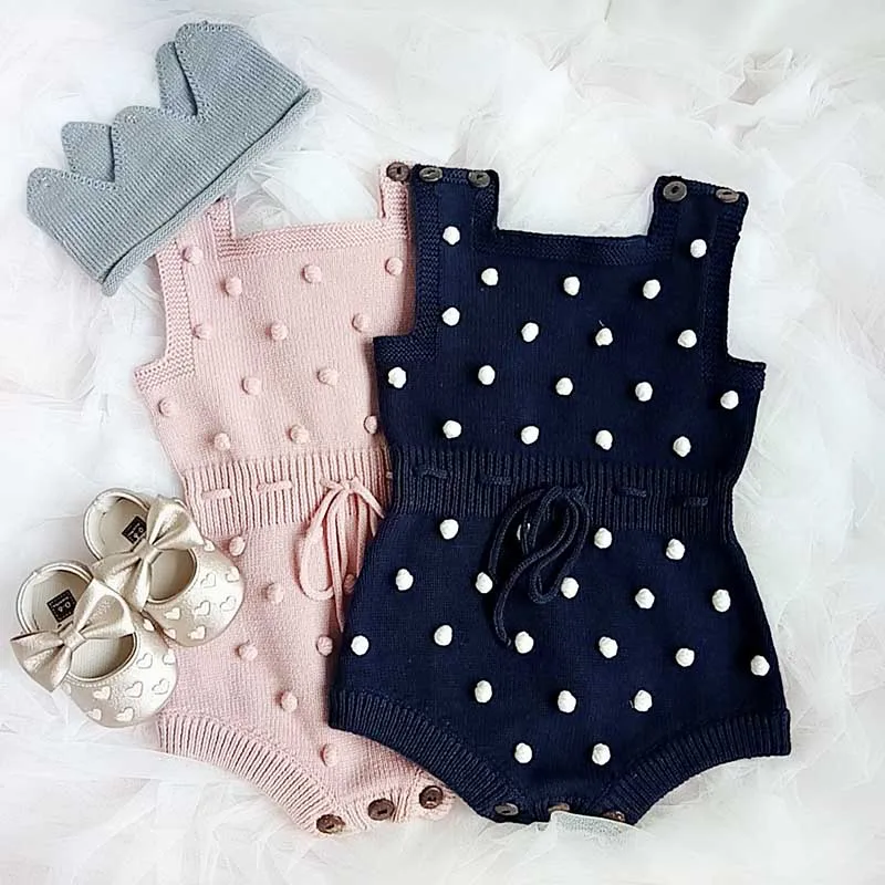 Knitted Baby Clothes 2022 Newborn Baby Rompers Handmade Pompom Baby Girl Romper 100% Cotton Infant Baby Boys Jumpsuit Overalls