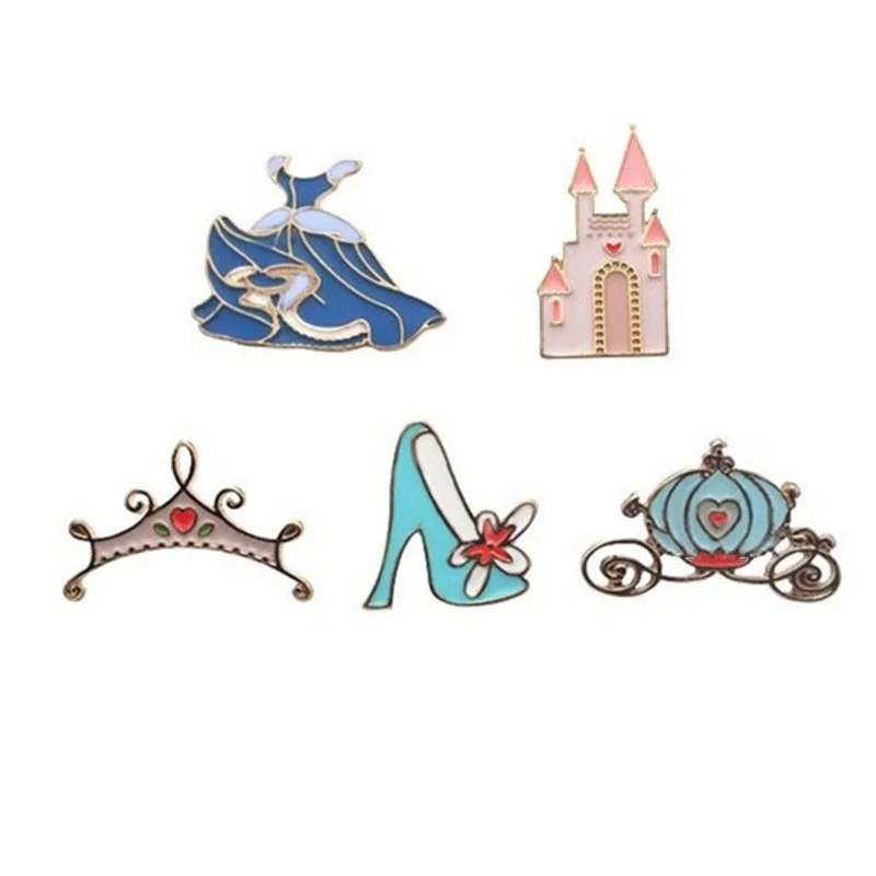1pc jewelry skirt crown crystal shoes of cinderella fairy tale castle drip oil brooch badge decoration cartoon enamel pin