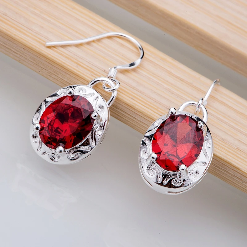 stone red rounded  silver plated earrings sterling-silver-jewelry for women silver earrings IQNQNZFE