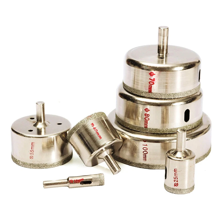 7 Pçs/set Diamond Revestido Buraco Saw Broca Ferramentas De Poder Broca Bits para Telha De Mármore De Vidro 10-100mm 10/25/40/55/70/80/100mm