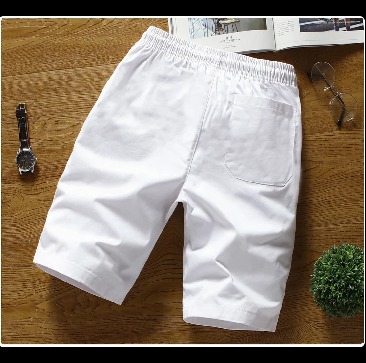 Summer cotton shorts for men large size , Solid color shorts male / White Straight loose men\'s breathable elastic waist shorts