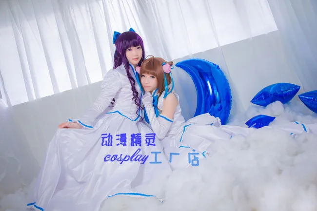 

Cardcaptor Sakura kinomoto sakura and Daidouji Tomoyo cosplay costume Magical costume white and blue dress 11