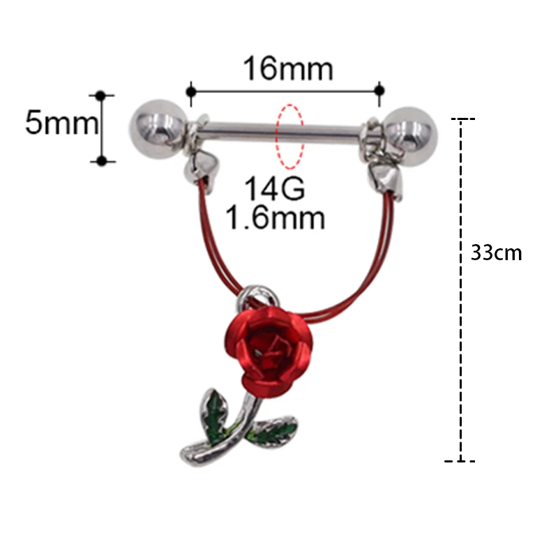 2 PCS/Lot Creative Leather Red Rose Nipple Piercing Mamilo Sexy Nipple Rings Women Bar Rings Body Jewelry Pircing Pezon Hombre