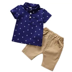 2021 New Children's clothing suit  for Boys sets Kids  Summer Short-sleeve Lapel T-shirt + Pants Two-piece baby set