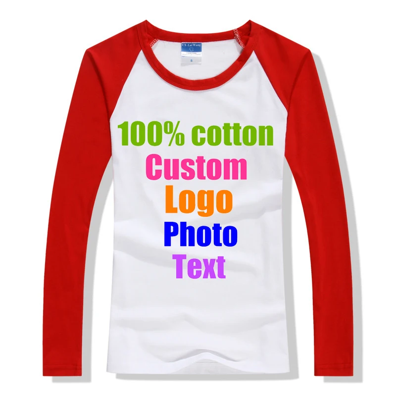 Raglan Long Sleeve Slim Female Women Lycra Cotton T-Shirt Custom Made Logo Photo Text printed Lady Punk Cool Autumn Tees T Shirt