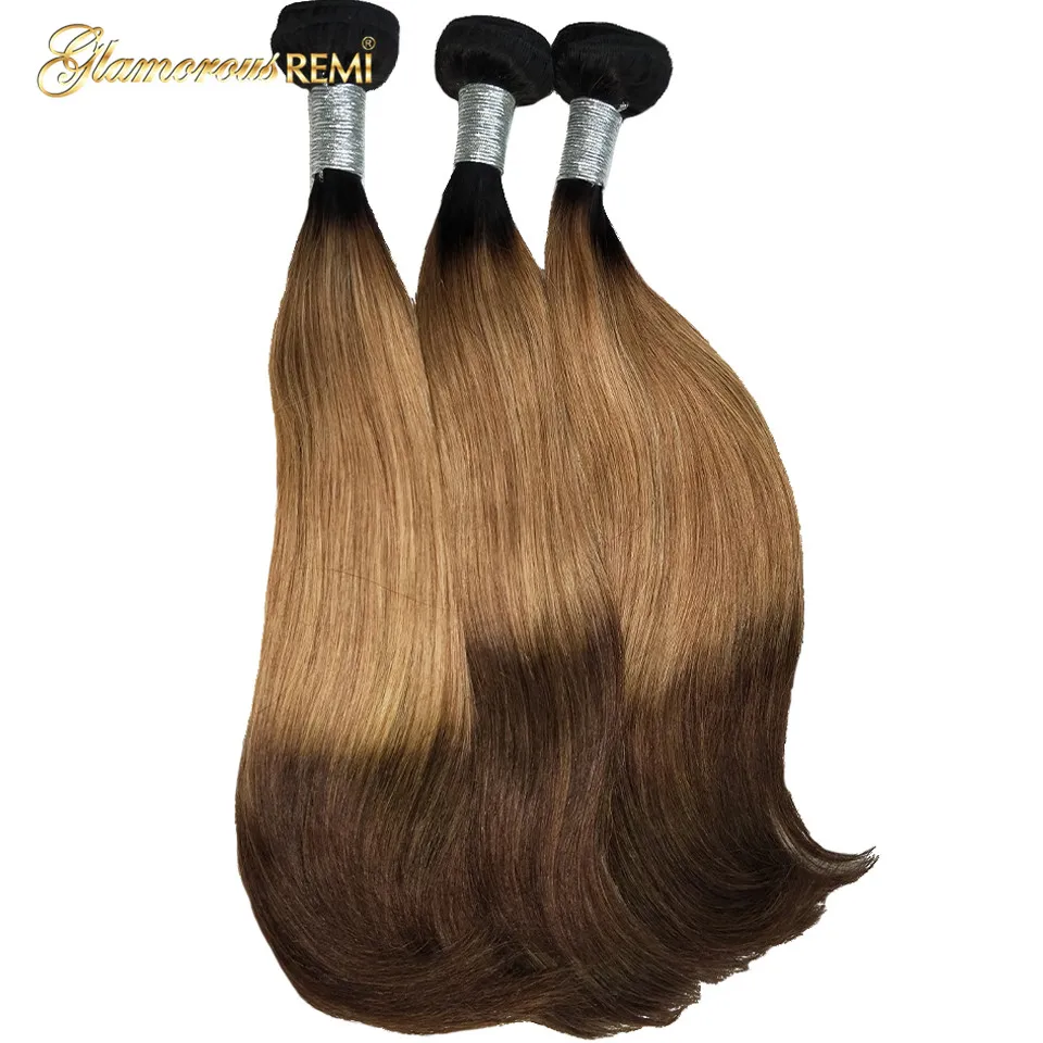 Ombre Brazilian Straight Hair Bundles 3 Tone #1b #27 #4 Brown Color Ombre Remy Human Hair Bundles Double Drawn Funmi Hair Weave