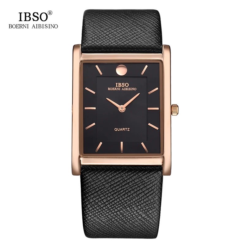 IBSO Ultra-Thin Rectangle Dial Men Watches Soft Leather Strap Quartz Wristwatch Classic Business Watch Men Relogio Masculino