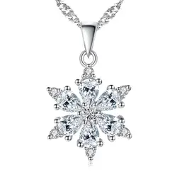 New AAA Zircon Snowflake Pendant Necklaces For Women Gift Choker Jewelry Match 45cm Box Chain collares SAN83