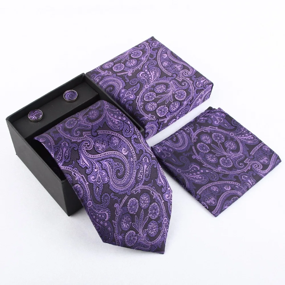 HOOYI 2018 Neck Tie Set Floral Ties for Men Fashion Handkerchief Cufflinks Gift Box Wedding Pocket square