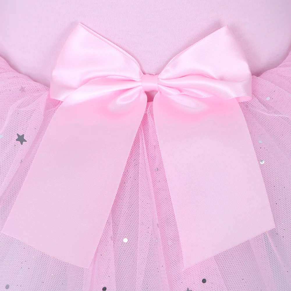 BAOHULU Children Sleeveless Ballet Tutu Official Costume Ballet Dress Pink Bow Pattern Ballet Dance Clothing For Girl Ballerina