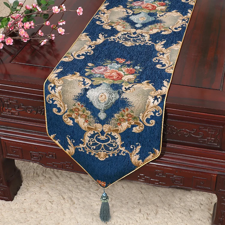 

Luxury European Jacquard Fabric Table Runner Christmas Table Placemats Rectangle Flower Xmas Table Cloth Party Decoration