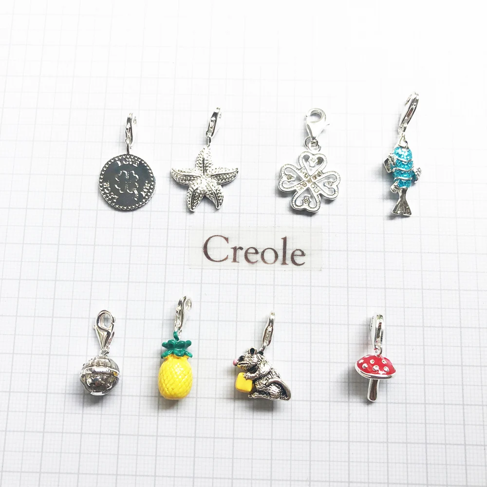 Starfish Toadstool Fish Mouse Pineapple Globe Clover Luck Love Joy Charm Pendant,2019 Trendy Jewelry 925 Sterling Silver Gift