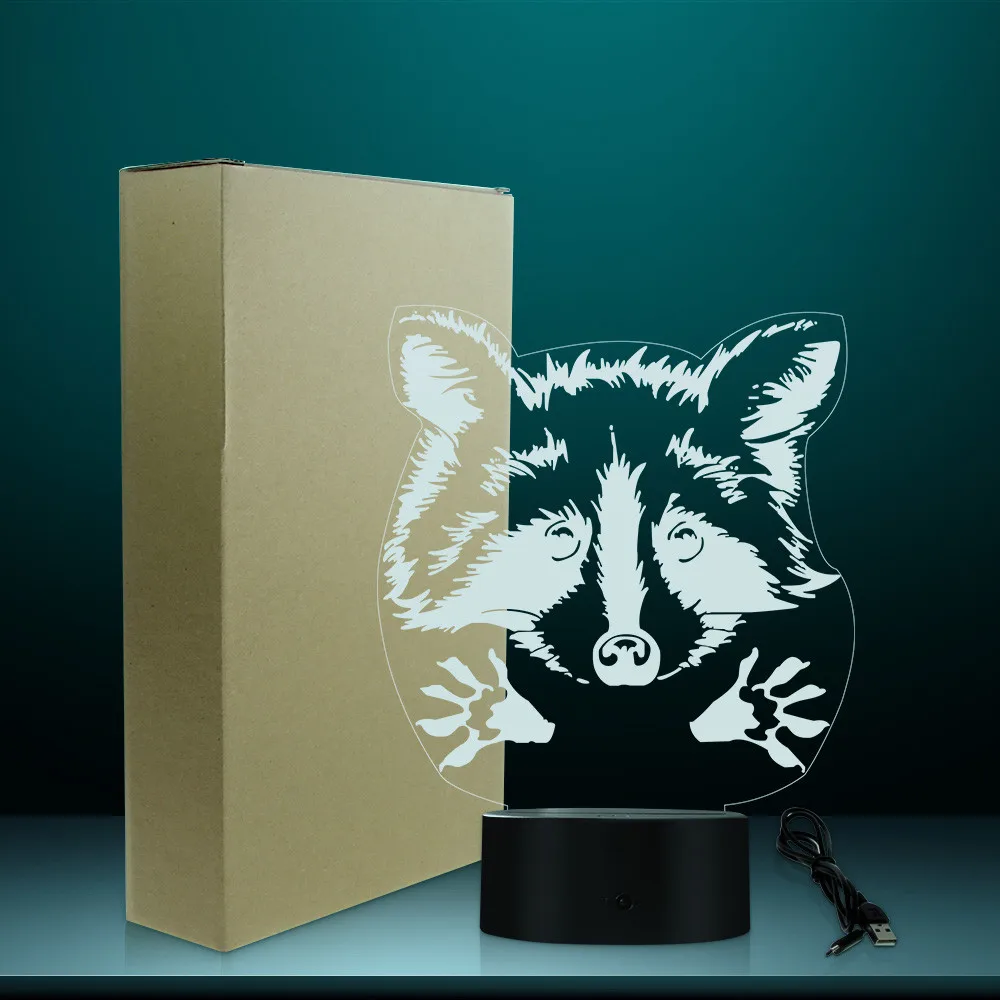 Adorable Raccoon Woodland Animal Optical illusion Table Lamp Decorative Lighting With Color Changing Pet Owner LED Night Light
