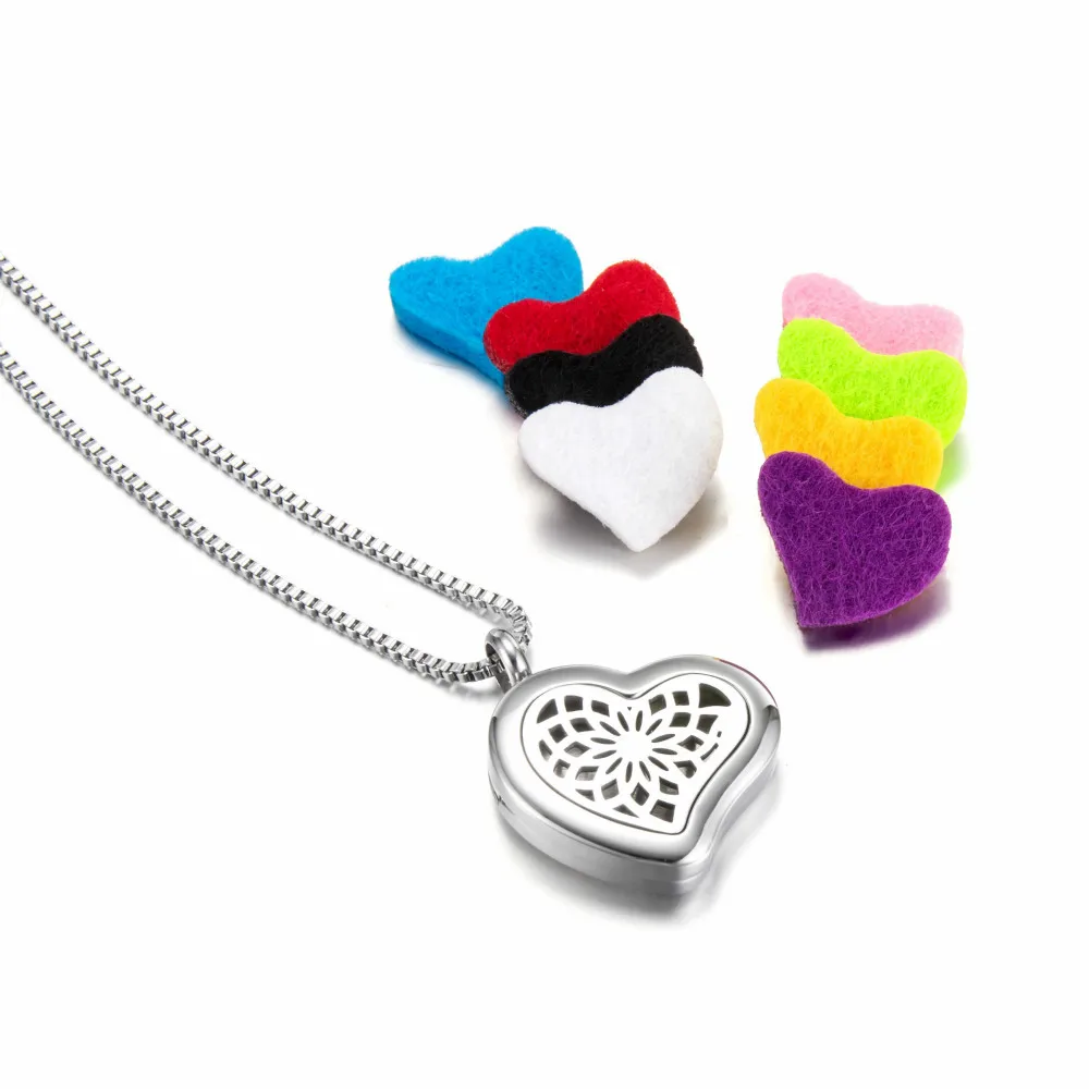 316L stainless steel cute heart shape diffuser pendant necklace with pads