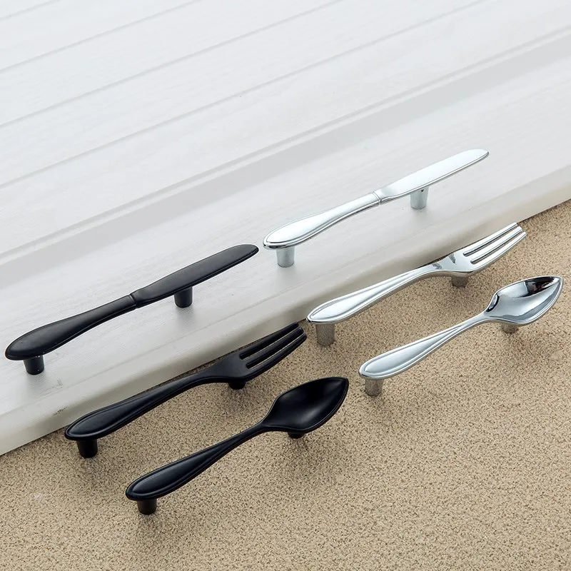 Creative CC 76mm Cabinet Pulls Spoon fork knife Wardrobe door Handles Kitchen Drawer Pulls furniture Hardware Handle