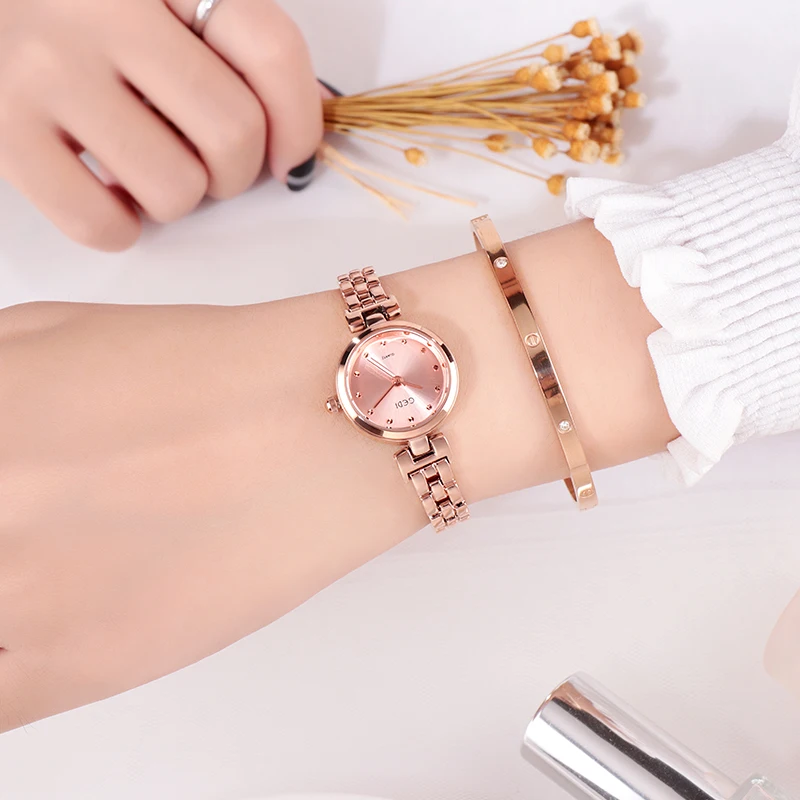 GEDI نساء فستان ساعات فاخرة ماركة السيدات ساعة كوارتز سوار فولاذي غير قابل للصدأ عادية روزيغولد المرأة ساعة اليد reloj mujer