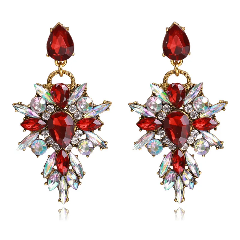Luxury Starburst Pendant 7 Color Gem Crystal Drop Earrings Big Flower Statement Woman Girls Earrings Brand Jewelry Gift