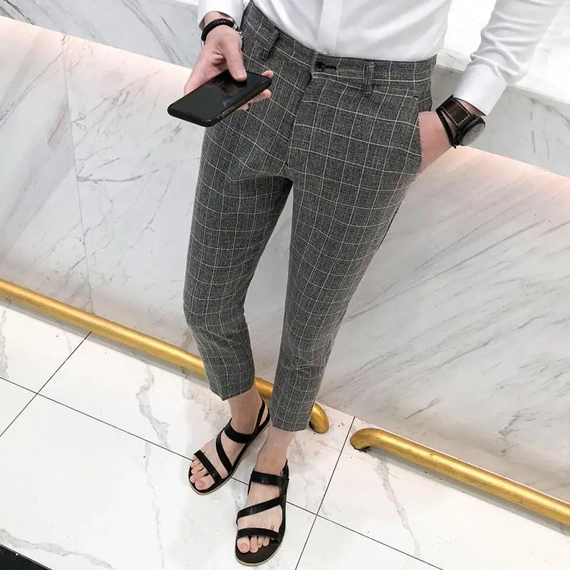 British Style Plaid Suit Pants Men Summer 2018 Slim Fit Casual Business Dress Work Pant Ankle Length Gentlemen Trousers Male 3XL