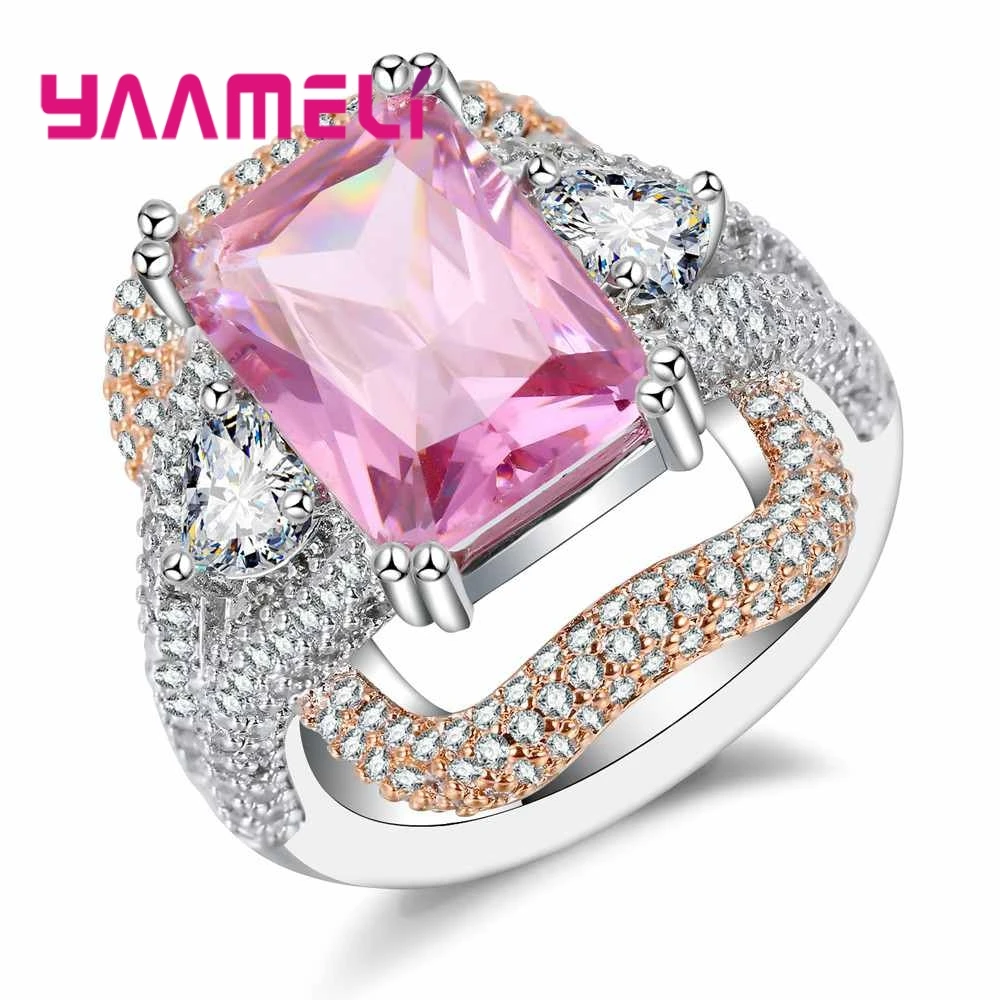 Charming Pure 925 Sterling Silver Women Rings AAAA Austria Crystal Pink CZ Lady Wedding Engagement Jewelry Brand New