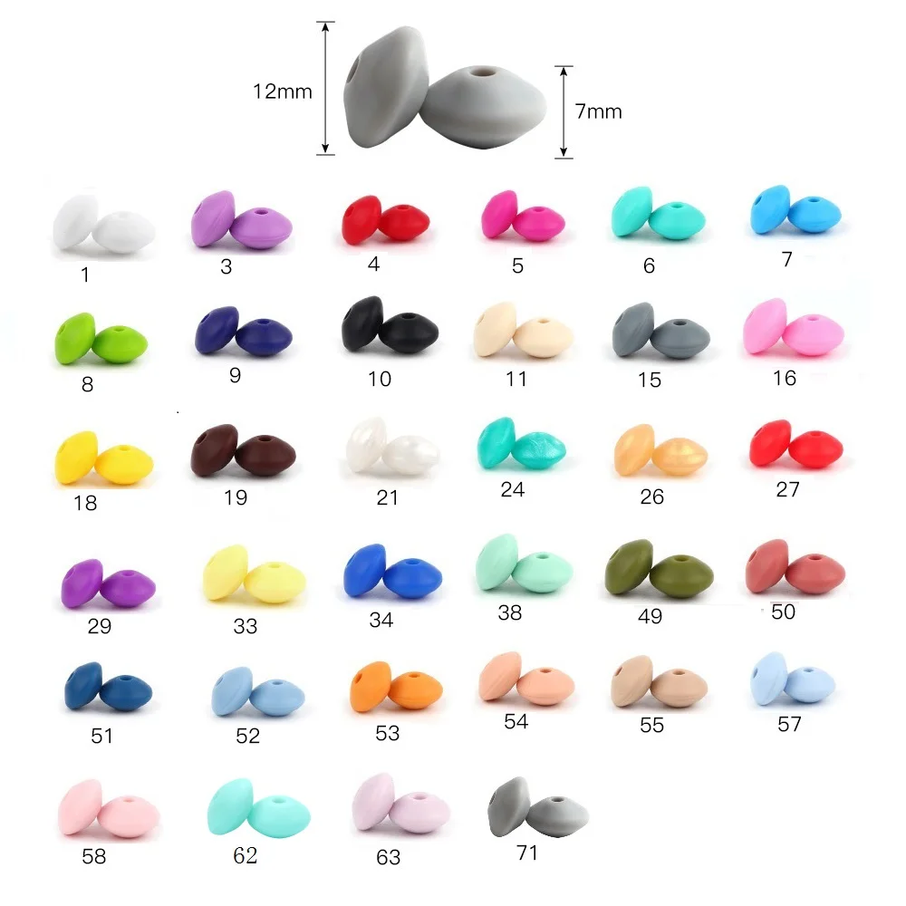 30pcs Silicone Lentil Beads BPA Free Food Grade Rodent DIY Charms Newborn Nursing Accessory Teething Necklace 12mm Abacus Bead