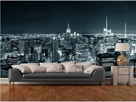 Custom 3D Three-dimensional Retro Black and White City Mural New York Manhattan Skyline Living Room Bedroom Sofa Wall Wallpaper