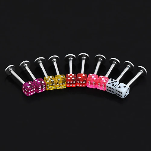 20pcs Mixed Color Cube Dice Lip Ear Studs Rings Tragus Labret Body Piercing Bars