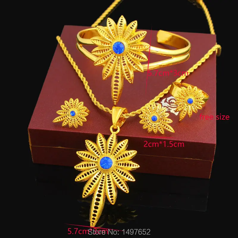 New Stone Ethiopian Jewelry Sets 24K Gold Color Women Girls Ethiopian/Eritrean/African/Arabic Jewelry Set