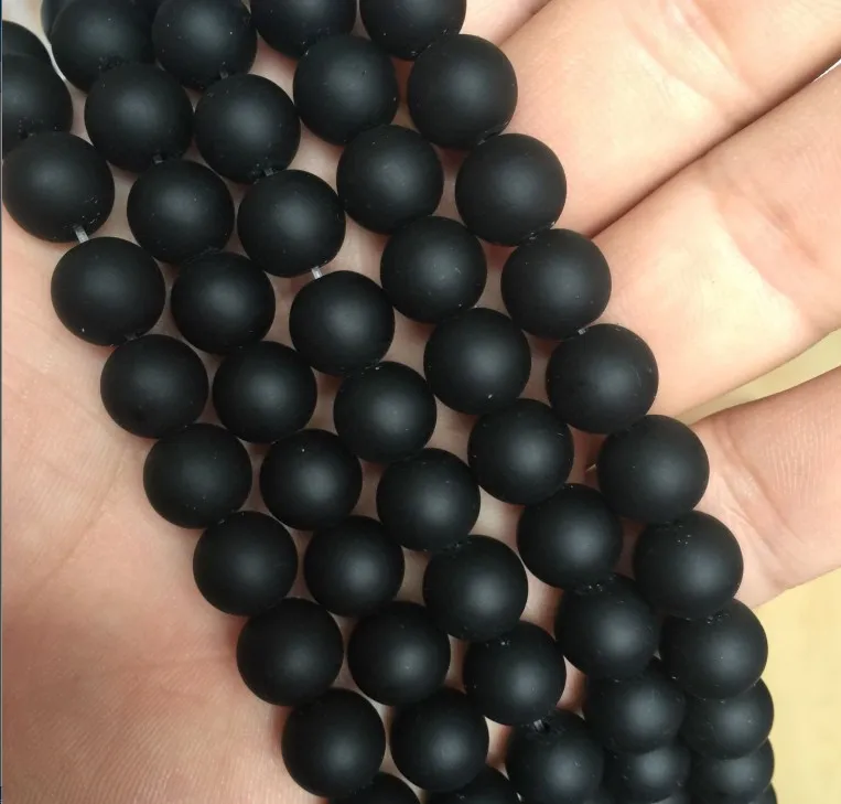 5A Quality Black Polish Matte Onyx Agates Round Beads 15\