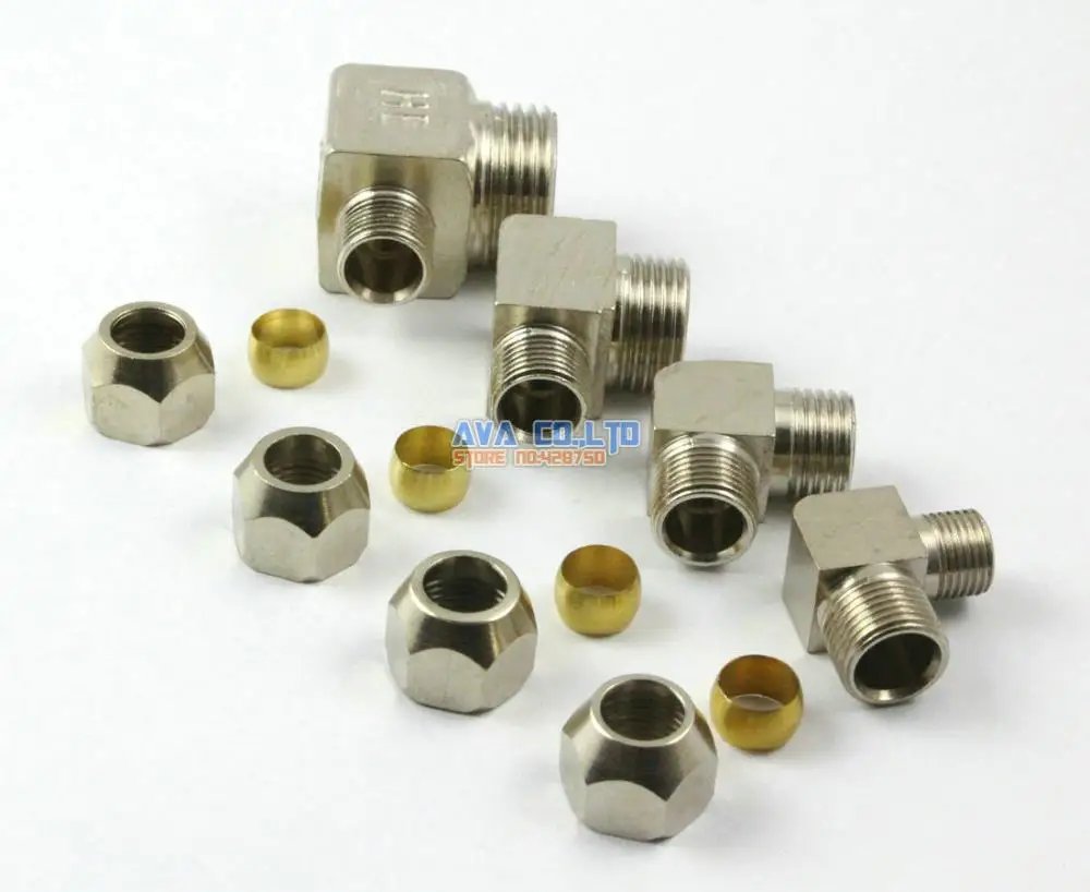 5 Pieces Brass 8mm to 1/8" BSP Elbow Compression Connector Fitting Fuel Air Gas Water Hose Connector Coupler