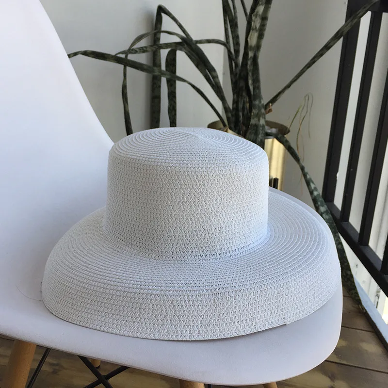 bell-shaped big brim hat vintage Audrey Hepburn straw hat sunken modelling tool  high pretend bility tourist beach atmosphere