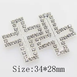 Fashion 10pcs/LOT 34*28mm Cross shape rhinestone Buckles invitation card Wedding Ribbon Slider DIY Hair Accessories