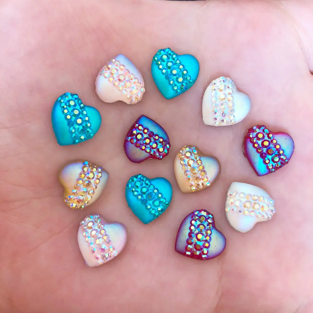 40pcs 12mm Resin Heart Cat\'s Eye Flatback Rhinestone Wedding Buttons DIY Crafts R42A