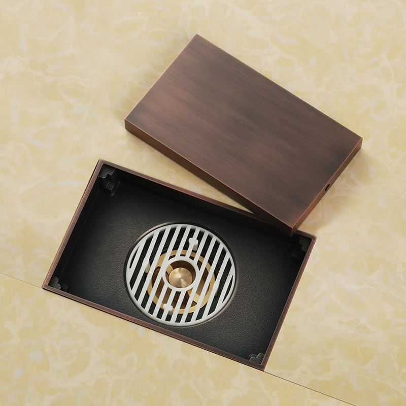 High quality brown solid brass 140 x 90mm square anti-odor floor drain bathroom invisible shower drain