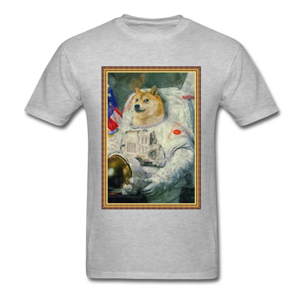 Astronaut Doge Funny Men Black Tops Single Akita Dog Portrait Spaceman Short Sleeve T-shirt Art Painting Tee Shirts For Friend