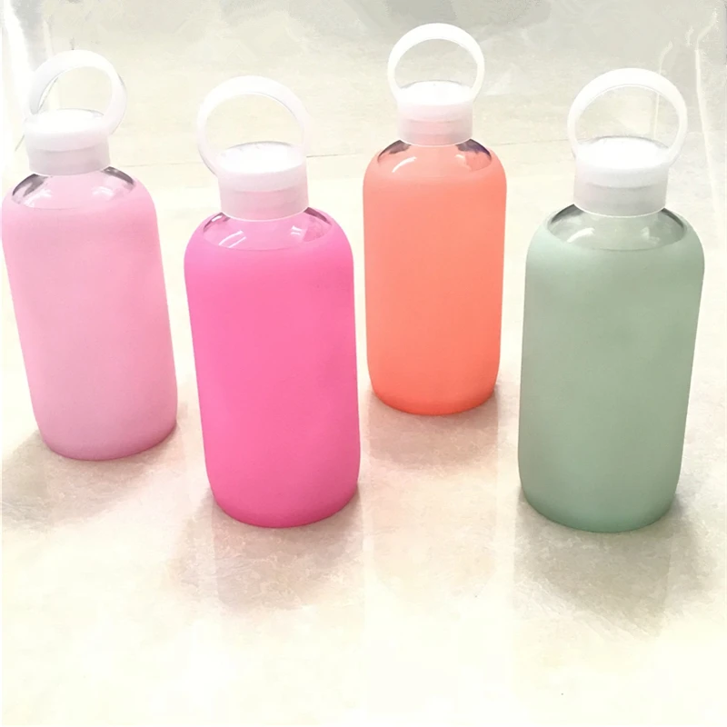 Arshen Fashion Colorful 500mL Glass Water Bottle Glass Beautiful Gift Women Water Bottles with Protective Silicon Case Tour Camp