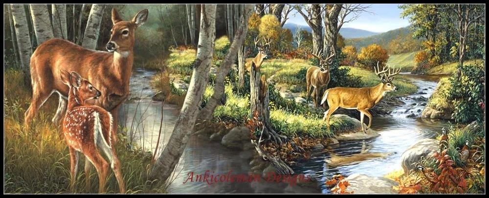 

Needlework for embroidery DIY DMC High Quality - Counted Cross Stitch Kits 14 ct Oil painting - Birch Creek Deer