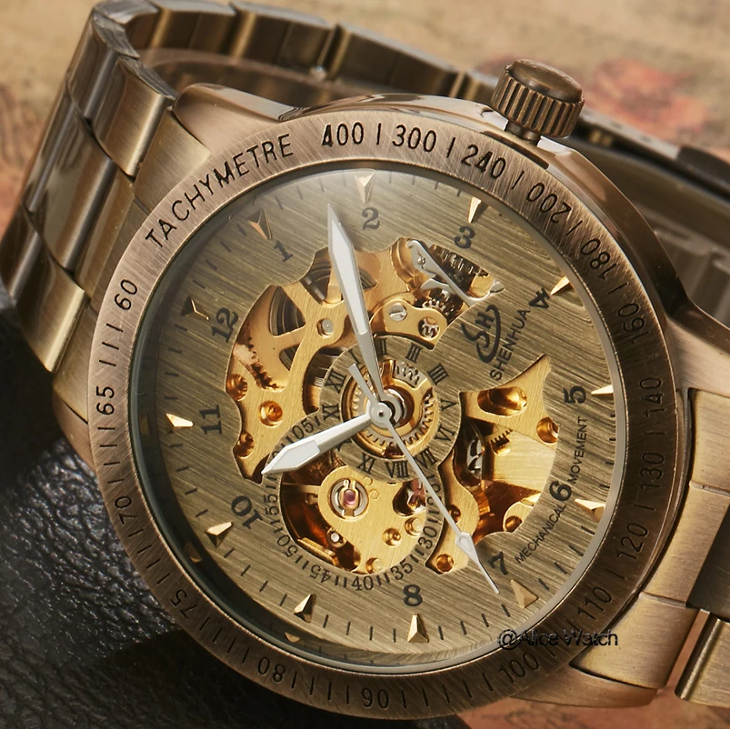 Stainless Steel Antique Automatic Mechanical Men Watch Luxury Brand Transparent Skeleton Mens Watches Gifts Relogio Masculino