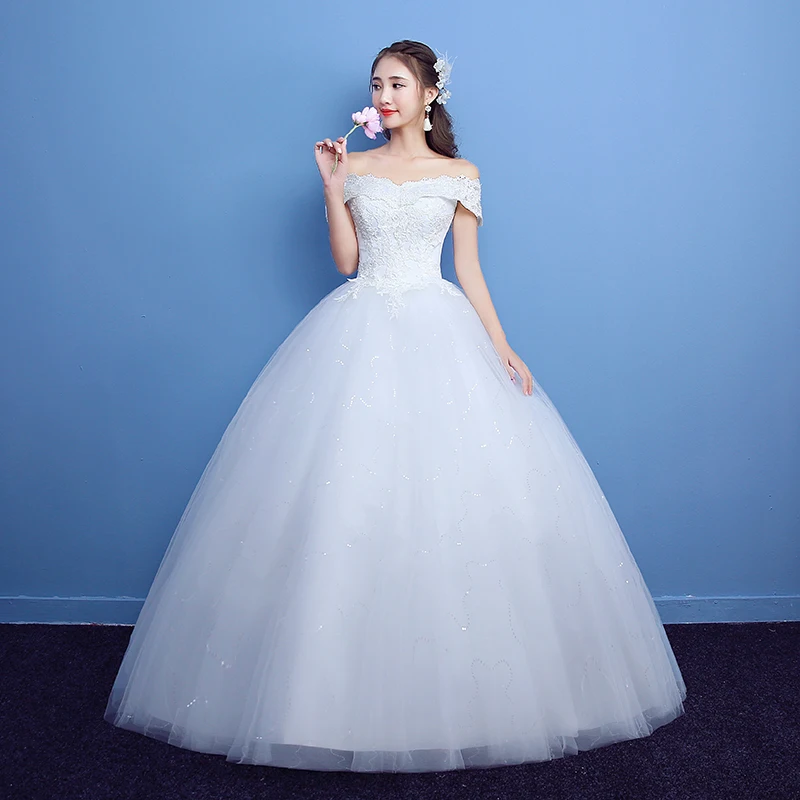 LYG-H07#spring winter 2020 new lace up Off Shoulder wedding dresses plus size dress Custom cheap wholesale Organza with Embroide