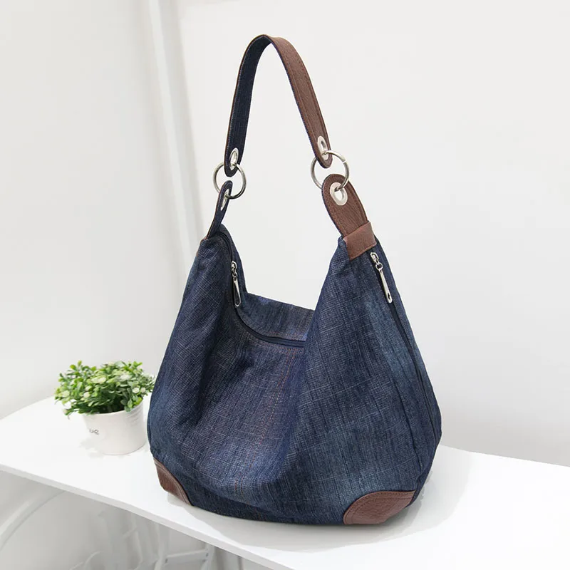 Women Denim Tote Bag Casual Canvas Jean Large Capacity Top Handle Bag One Shoulder Bags