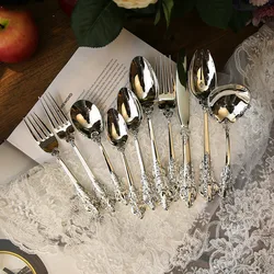 1pcs Luxury Western Silverware Silver Plated Cutlery Dinnerware Dinner Fork Spoon Teaspoon Soup Spoon Cake Spatula Restaurant