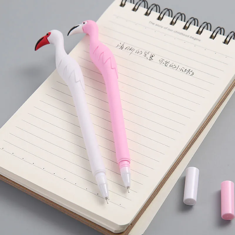 1PCS Creative Kawaii Cute Pink White Flamingo Soft Gel Pen Student Stationery Pen for Office School Supplies Fine Point 0.5mm