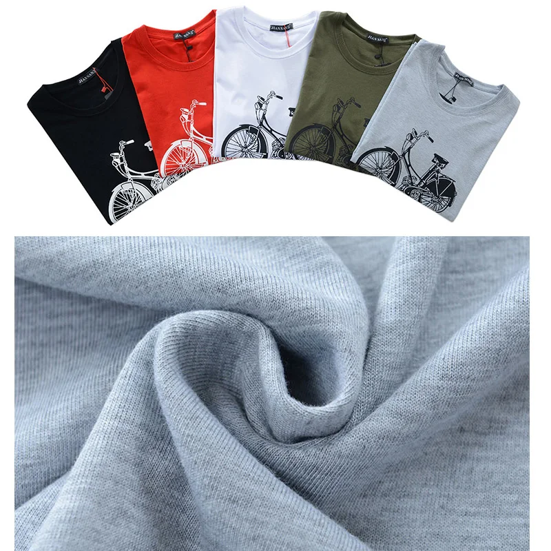 Men's Tops Tees Cotton Bicycle Printed O-neck Slim Men Casual T Shirt Short  Sleeve 5 Colors Plus Size S-5XL