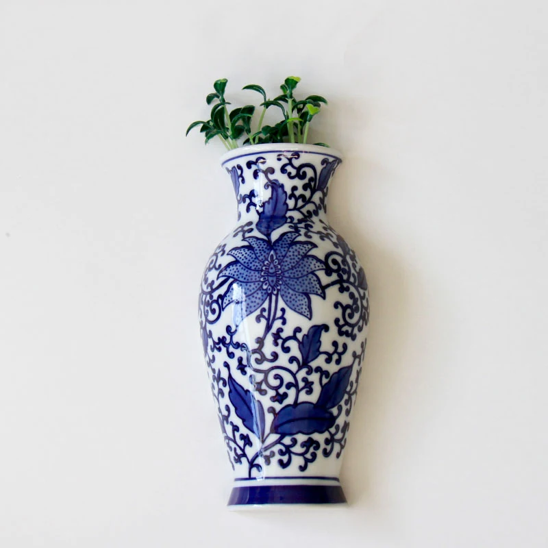 Metope Vase Ceramic Wall Hanging Flower Receptacle Blue and White Porcelain Of Jingdezhen Ceramics