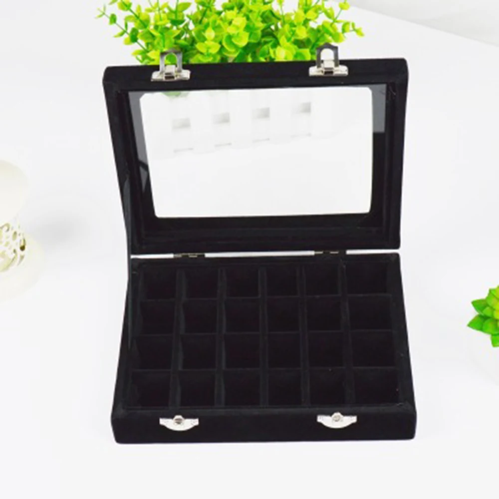 

24 Grids Velvet Jewelry Box Rings Earrings Necklaces Storage Case Women Jewelery Holder for Gift Party