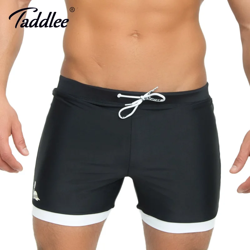 Taddlee Mens di Marca Costumi Da Bagno Costumi Da Bagno Swim Boxer Tronchi Lungo di Colore Solido Nero Tavola Da Surf Shorts Grande Formato XXL