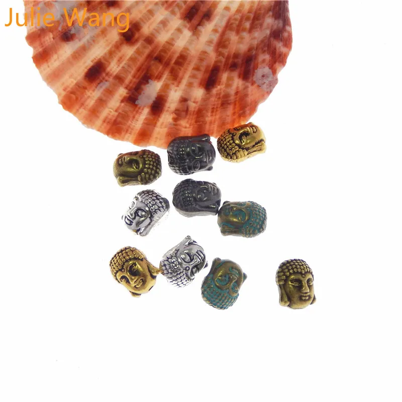 Julie Wang 25pcs Mixed 5 Colors Buddha Head Beads For Charm Neckalce Pendant Bracelet Anklet Jewelry Making Accessories