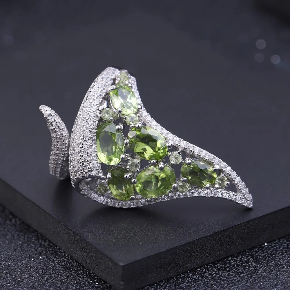 GEM\'S BALLET 4.43Ct Natural Peridot Gemstone Open Finger Ring Real 925 Sterling Sliver Vintage Punk Ring For Women Fine Jewelry